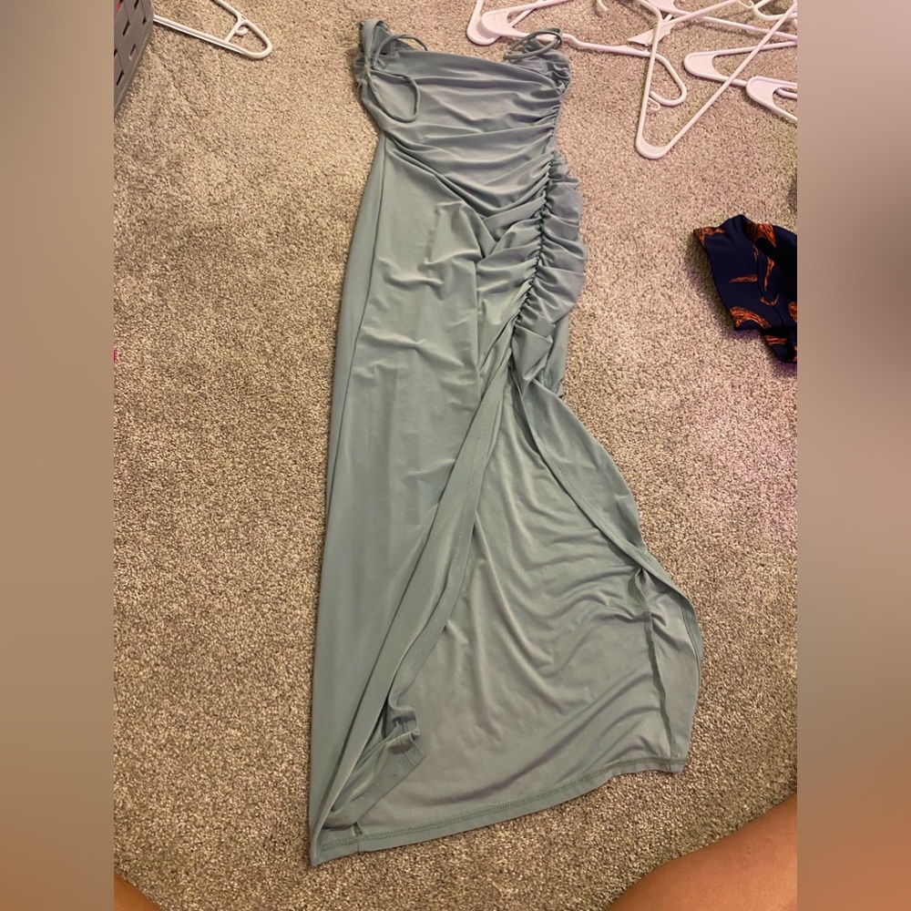 Ruda teal dress with slot in leg